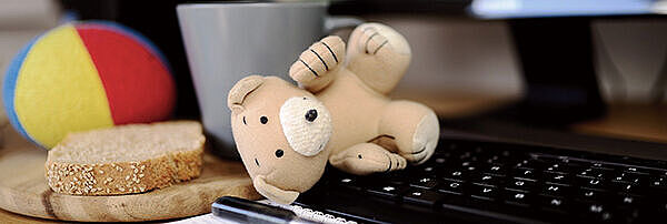 Teddy und Babyball auf Tastatur